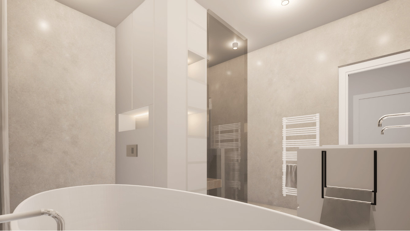 Darstellung von Visualisierung eines fugenlosem Badezimmers