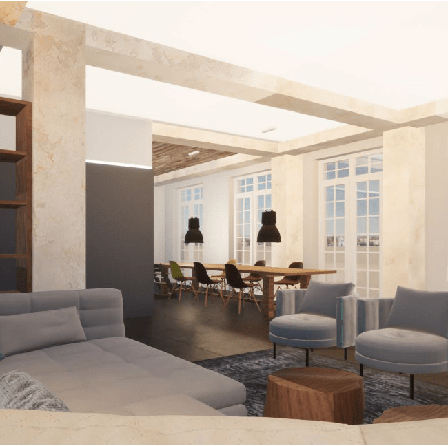 3 D Zeichnung und Visualisierung von Loft Wohnbereich