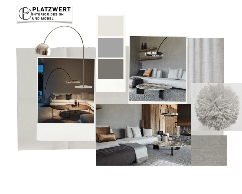 Moodboard mit verschiedenen Gefühlsbildern für ein Einrichtungskonzept