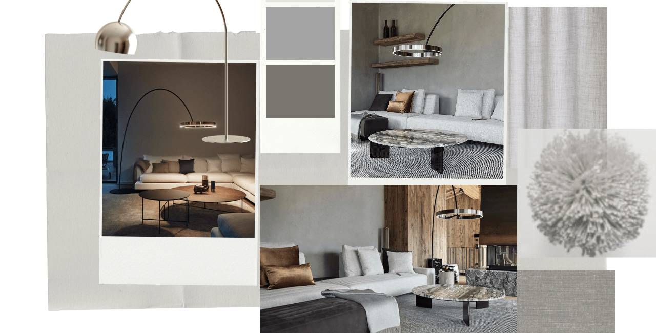 Moodboard mit verschiedenen Gefühlsbildern für ein Einrichtungskonzept