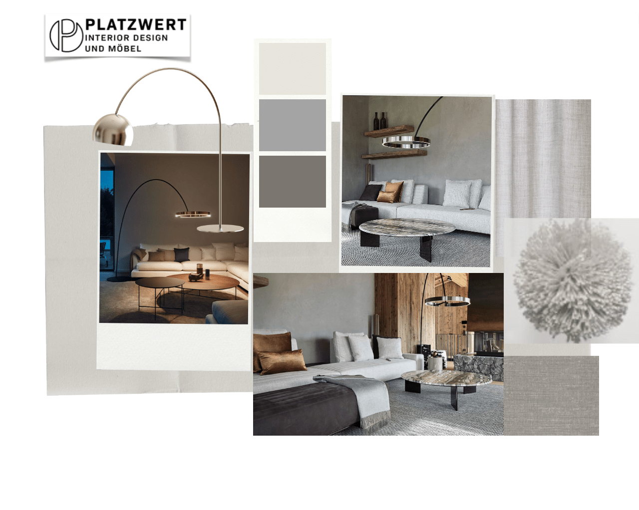 Moodboard mit verschiedenen Gefühlsbildern für ein Einrichtungskonzept