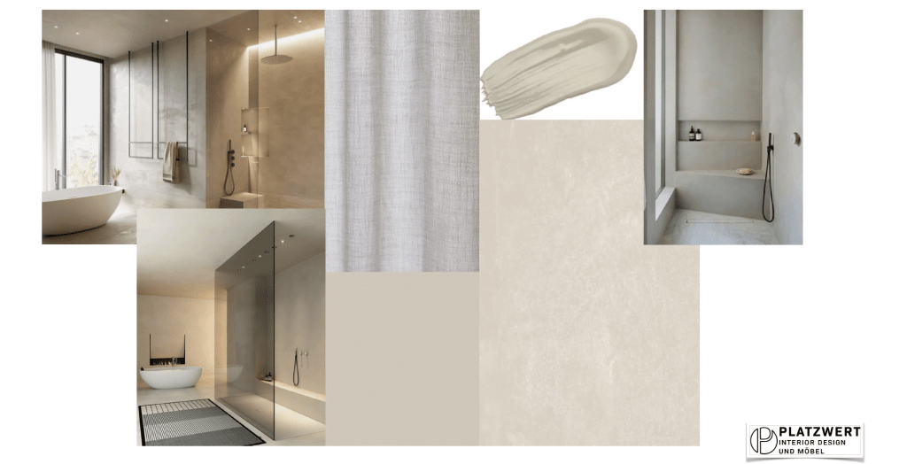 Moodboard eines Badezimmers in neutralen Farben